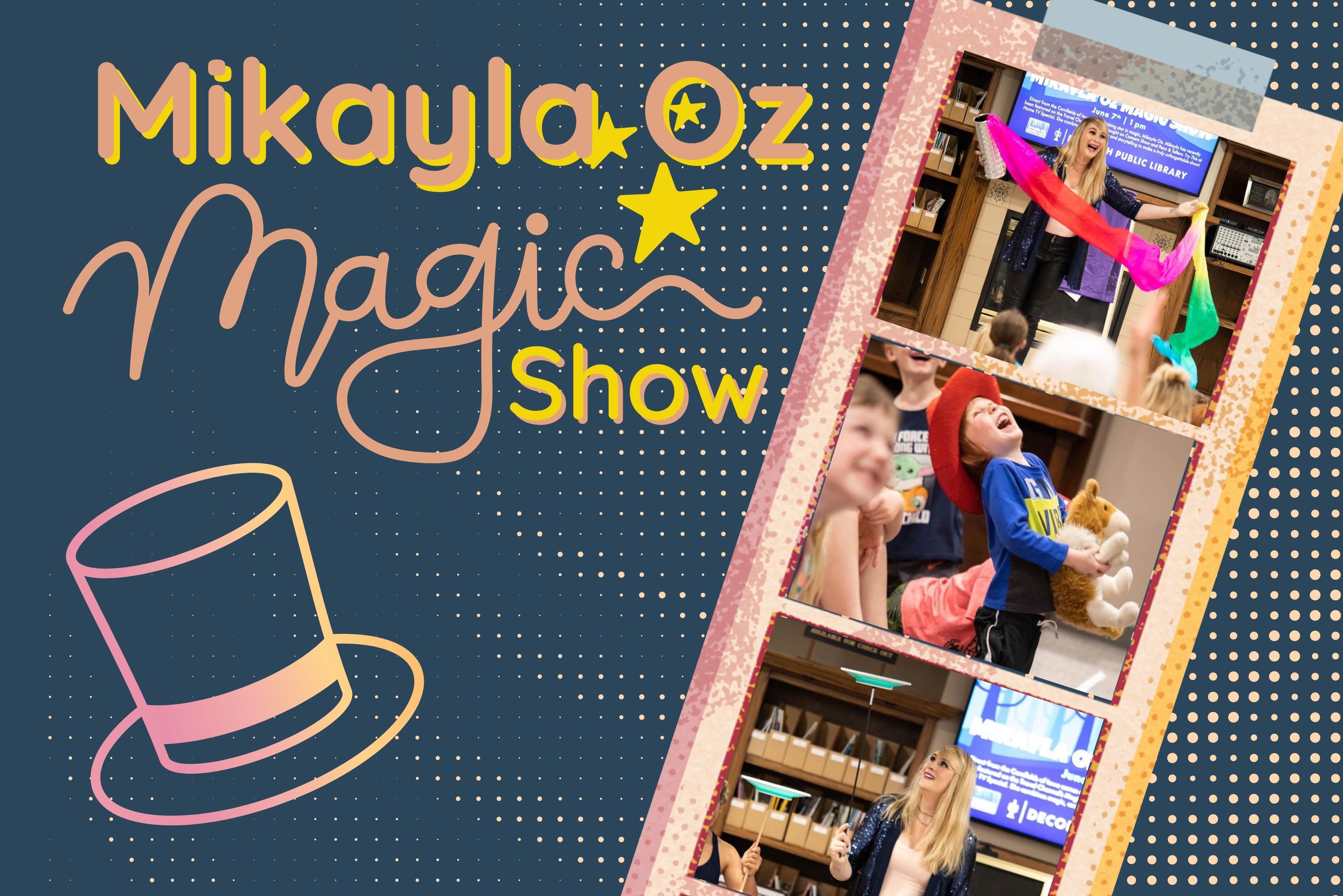 camera roll with performance images and Mikayla Oz Magic Show text