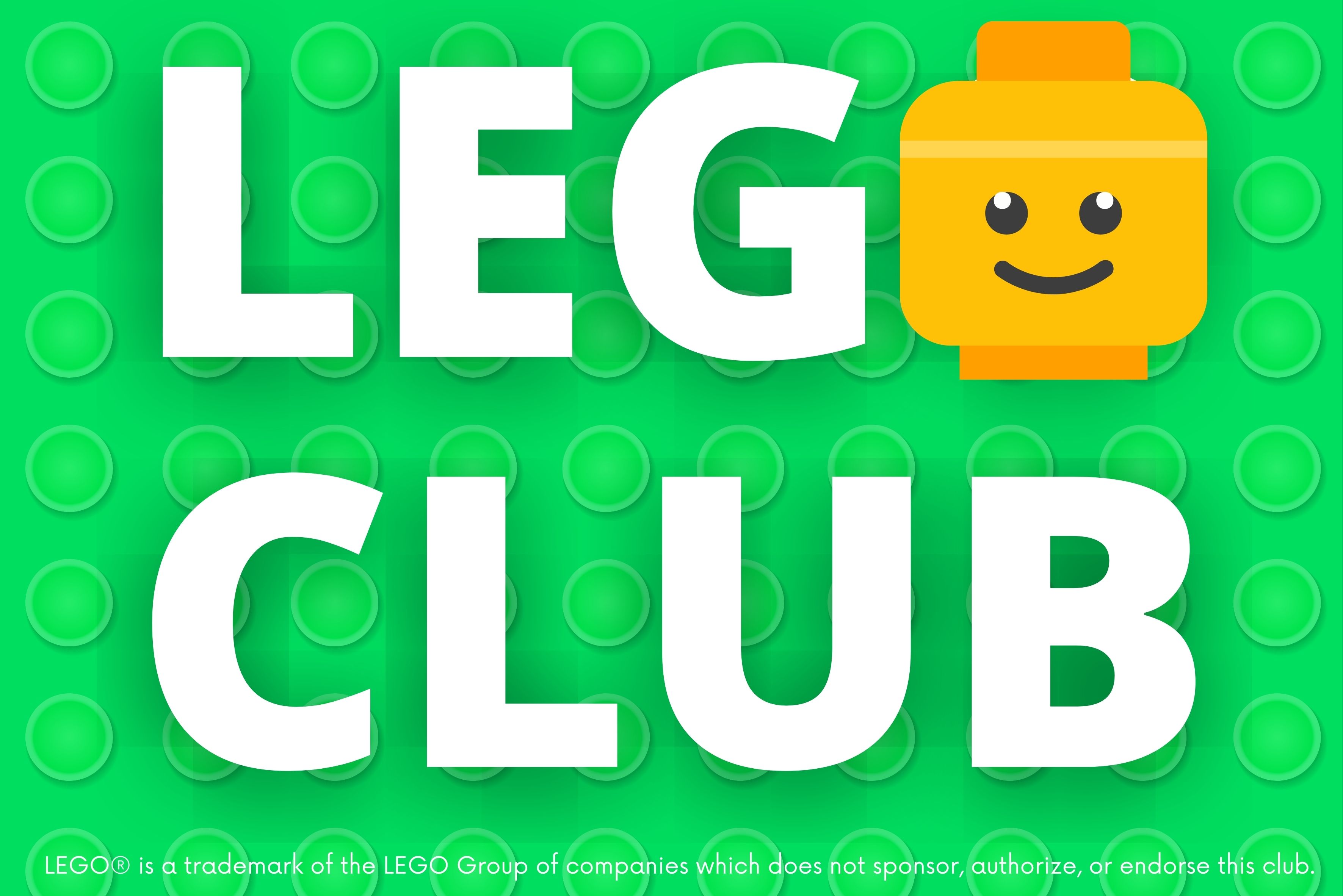 The words "Lego Club" with a Lego face as the "o"