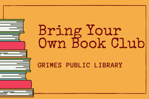 A stack of books with the phrase Bring Your Own Book Club next to them.